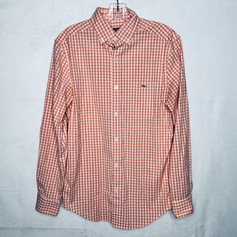 Vineyard Vines Shirt Men's XS Coral Button Down Gingham Check Classic Tucker